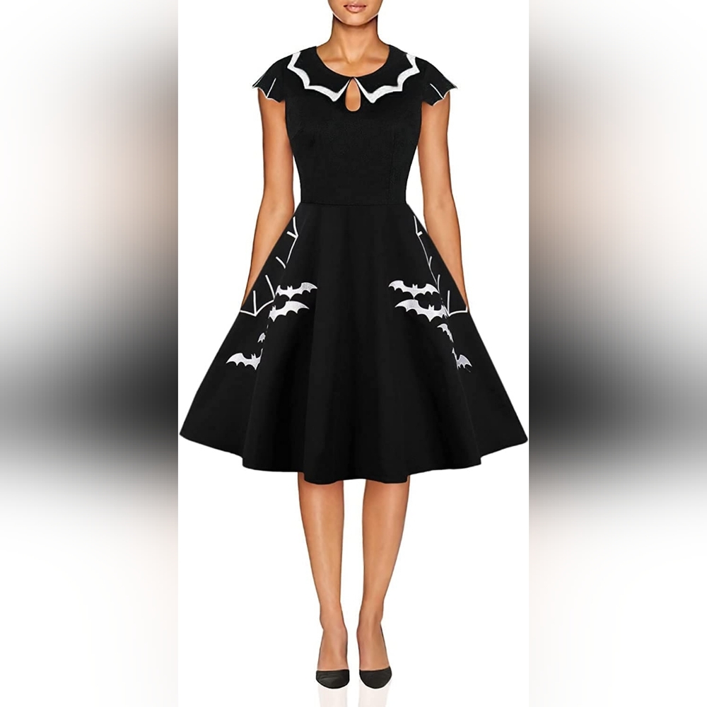 Wellwits Halloween bat and spider embroidery dress